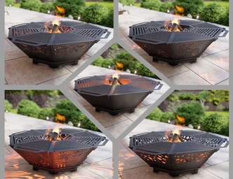 Octagons Foldable 5-in-1 Fire Pit Grill. DXF, SVG files for plasma, laser cutting. Backyard BBQ