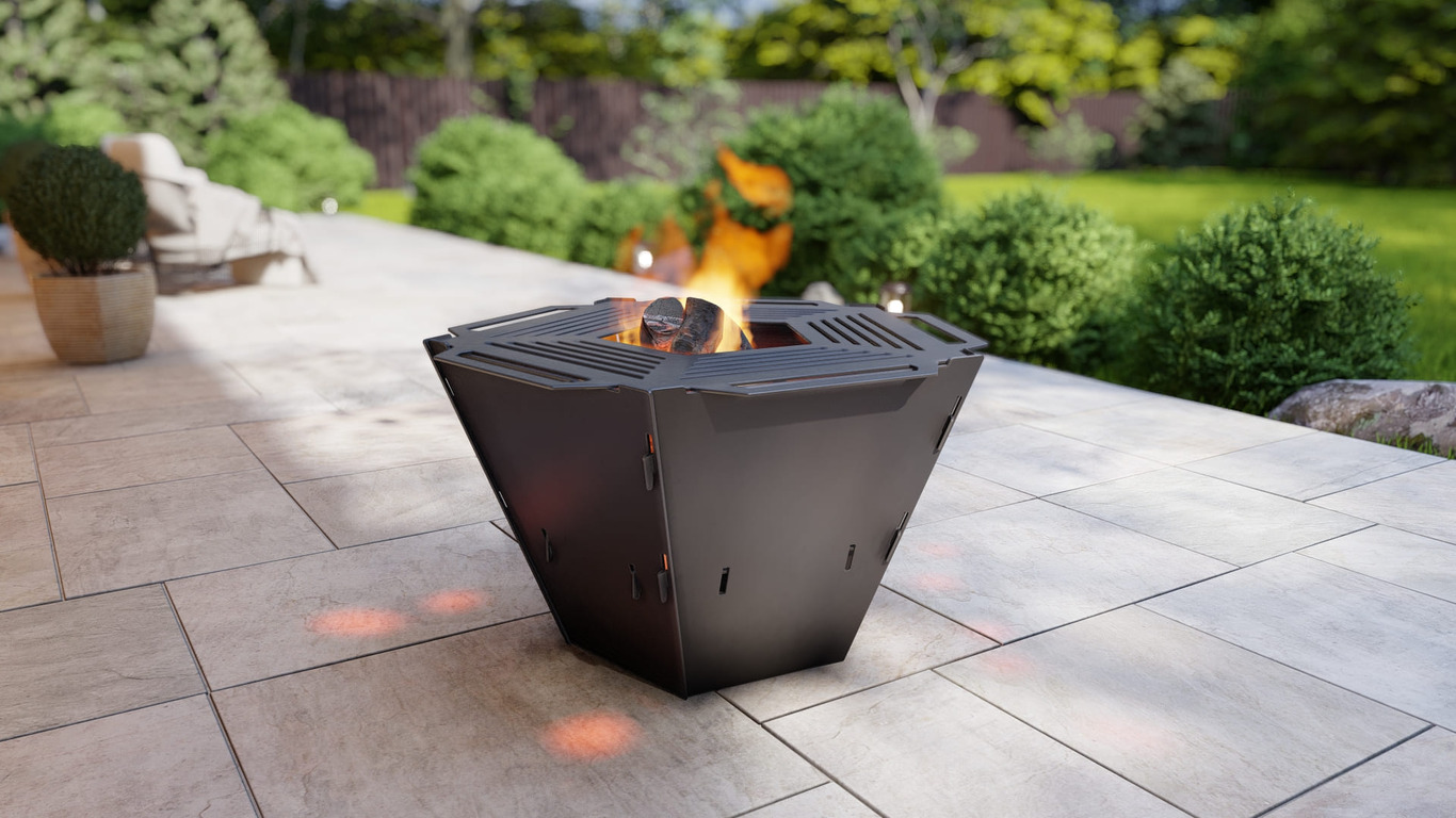 Pentagon Foldable Fire Pit Grill V1. DXF, SVG files for plasma, laser cutting. Backyard BBQ
