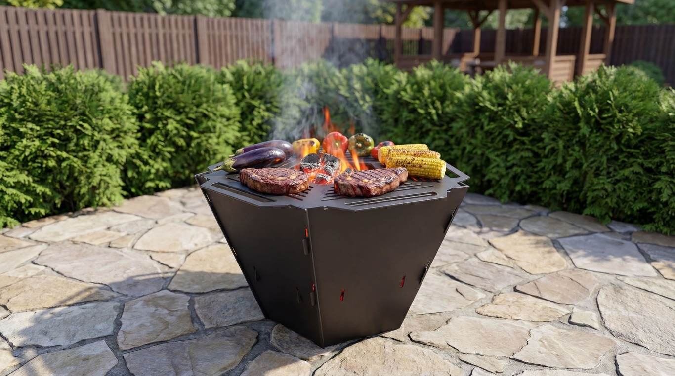 Pentagon Foldable Fire Pit Grill V1. DXF, SVG files for plasma, laser cutting. Backyard BBQ. Фото 2