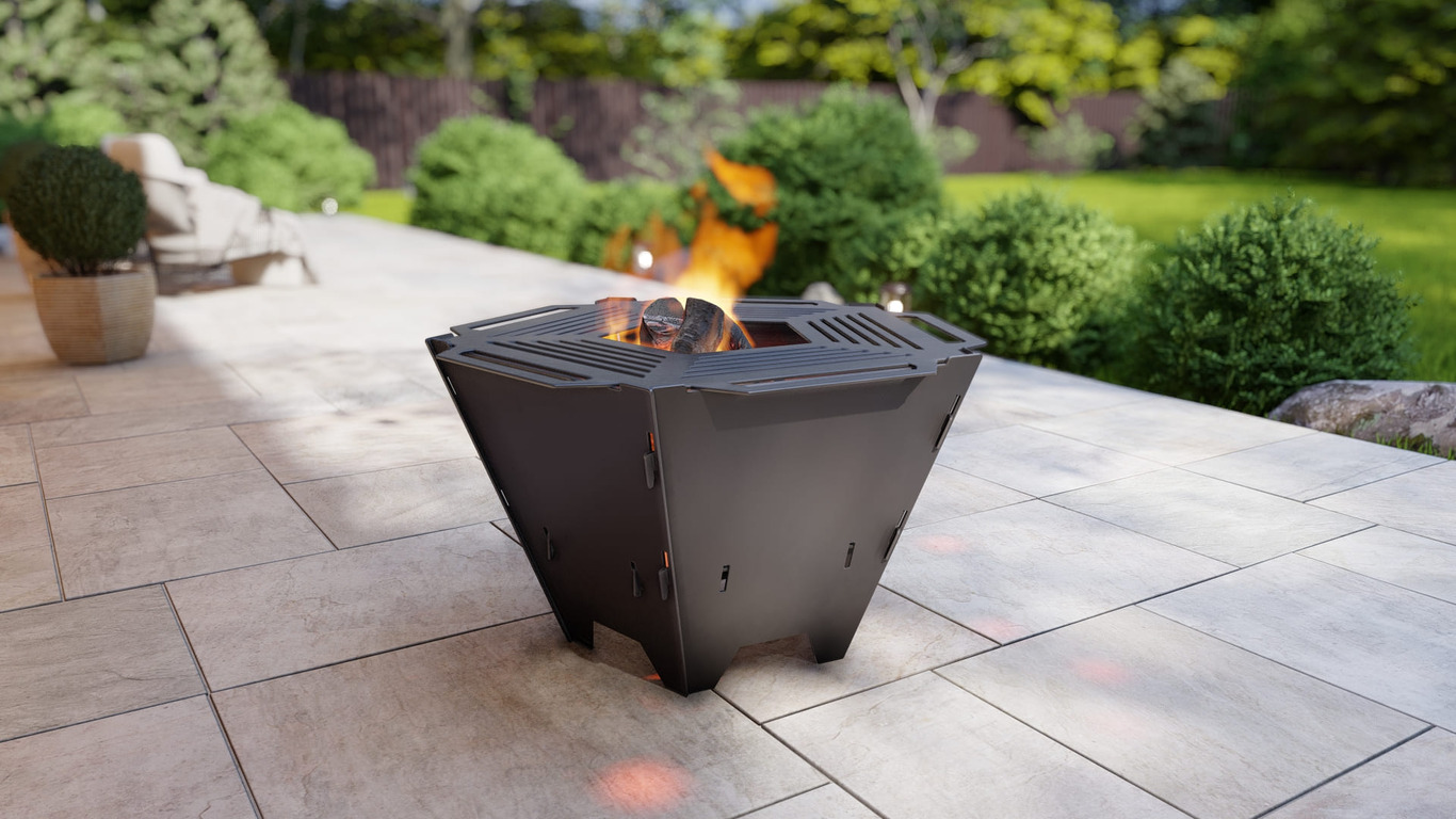 Pentagon Foldable Fire Pit Grill V2. DXF, SVG files for plasma, laser cutting. Backyard BBQ