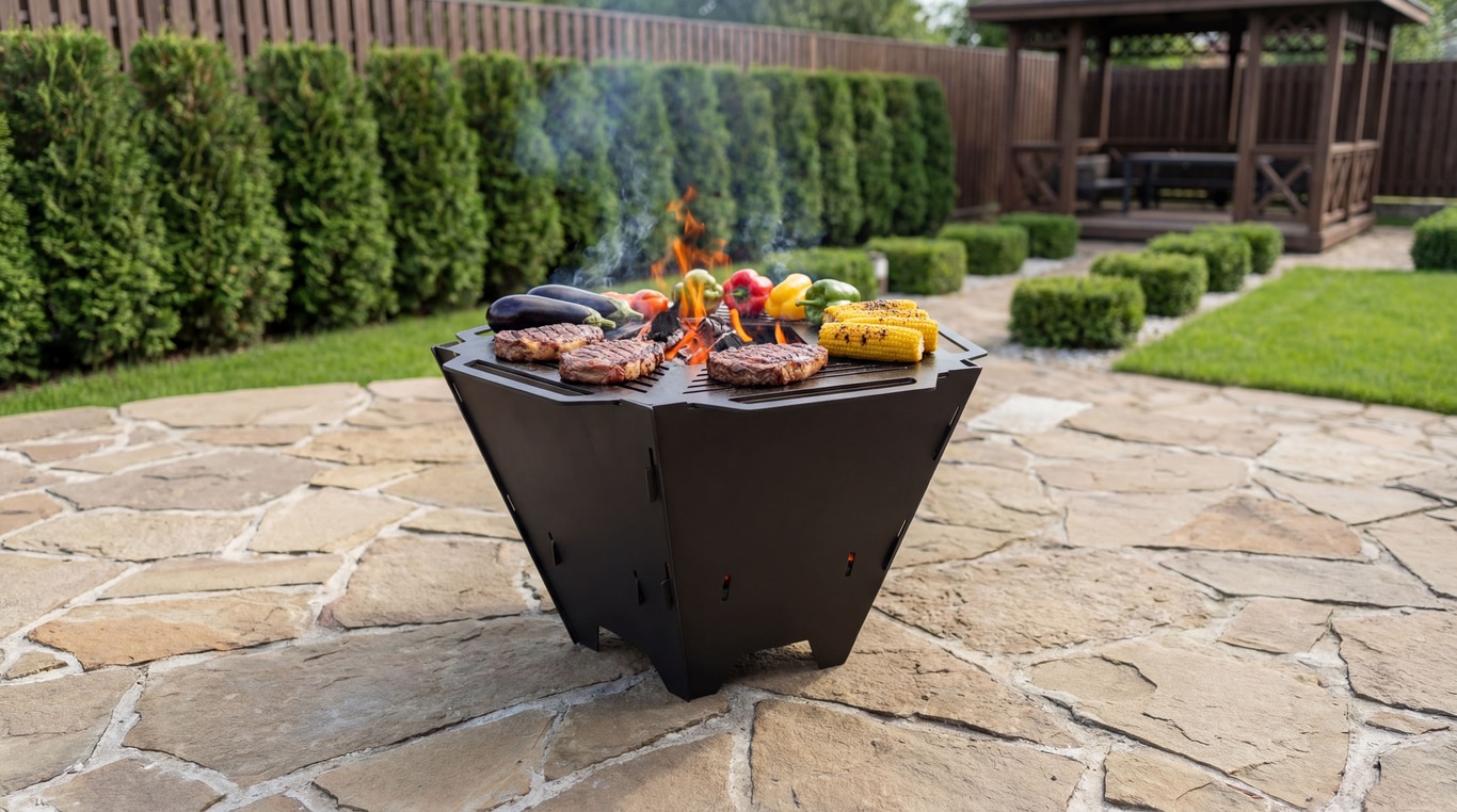 Pentagon Foldable Fire Pit Grill V2. DXF, SVG files for plasma, laser cutting. Backyard BBQ. Фото 2