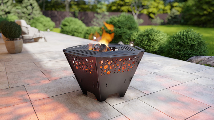 Pentagon Foldable Fire Pit Grill V3. DXF, SVG files for plasma, laser cutting. Backyard BBQ