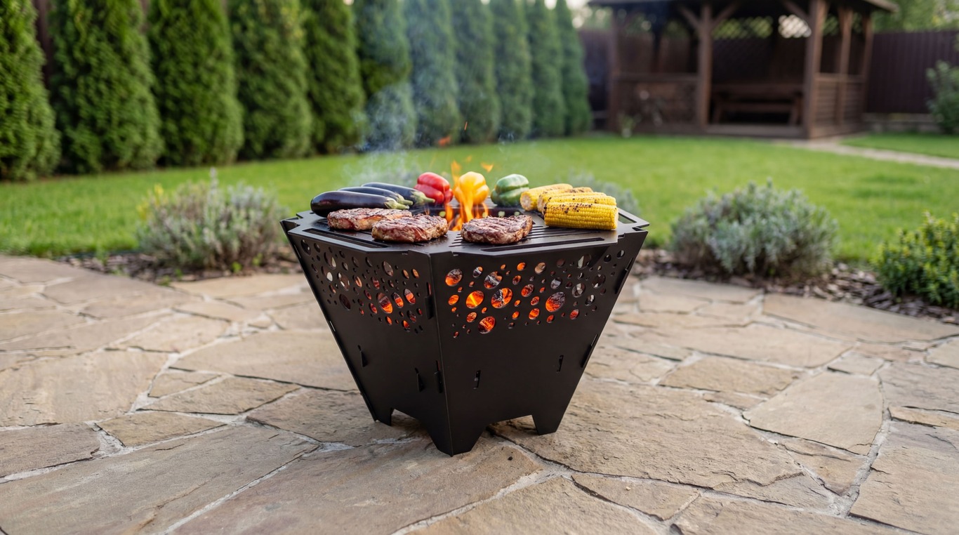 Pentagon Foldable Fire Pit Grill V3. DXF, SVG files for plasma, laser cutting. Backyard BBQ. Фото 2