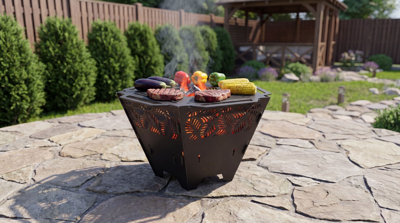 Pentagon Foldable Fire Pit Grill V4. DXF, SVG files for plasma, laser cutting. Backyard BBQ. Фото 2