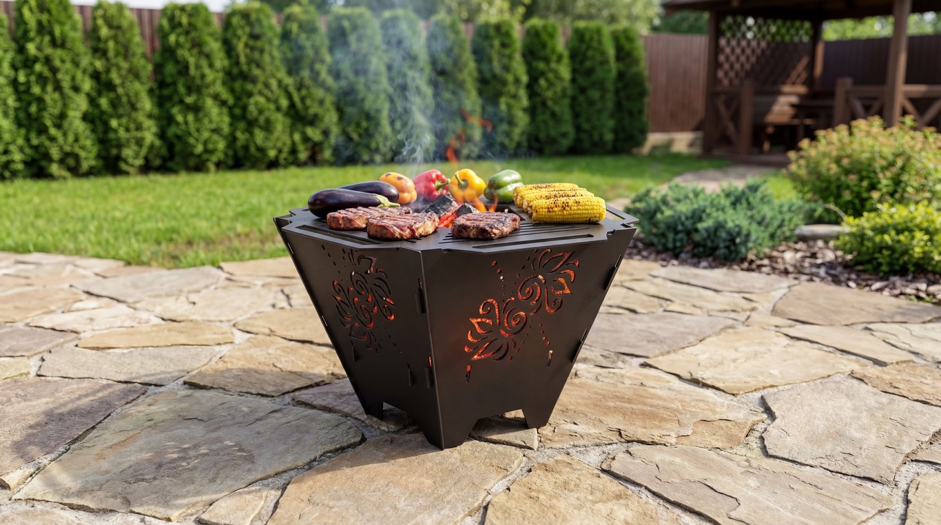 Pentagon Foldable Fire Pit Grill V5. DXF, SVG files for plasma, laser cutting. Backyard BBQ. Фото 2