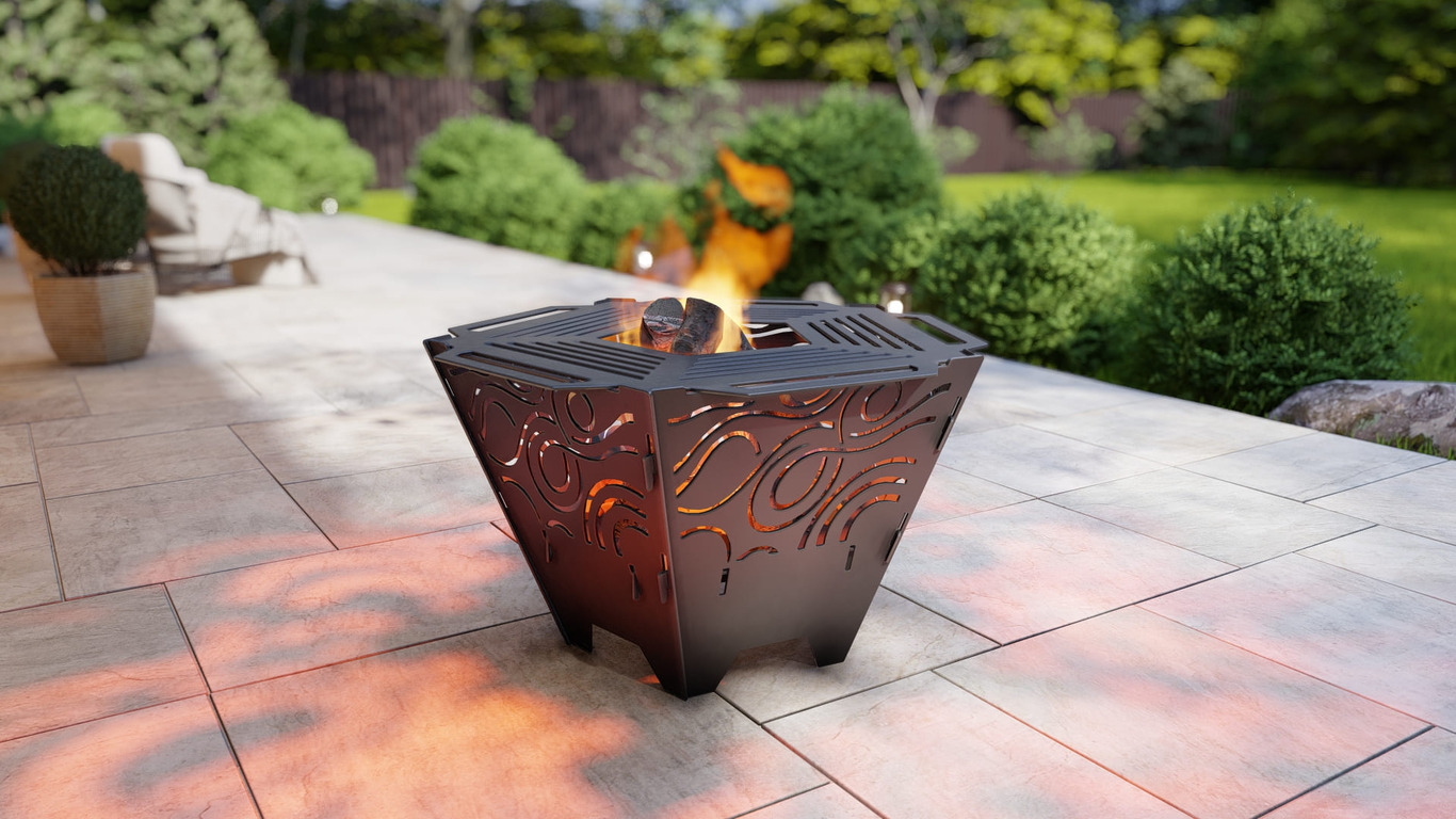 Pentagon Foldable Fire Pit Grill V6. DXF, SVG files for plasma, laser cutting. Backyard BBQ