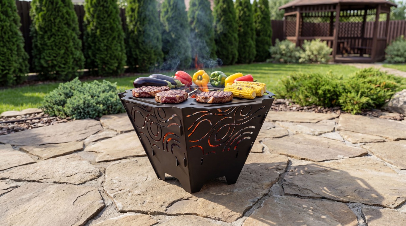 Pentagon Foldable Fire Pit Grill V6. DXF, SVG files for plasma, laser cutting. Backyard BBQ. Фото 2