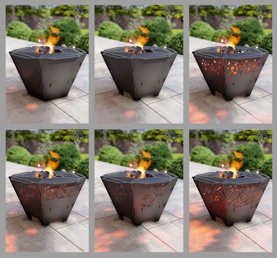 Pentagons Foldable 6-in-1 Fire Pit Grill. DXF, SVG files for plasma, laser cutting. Backyard BBQ