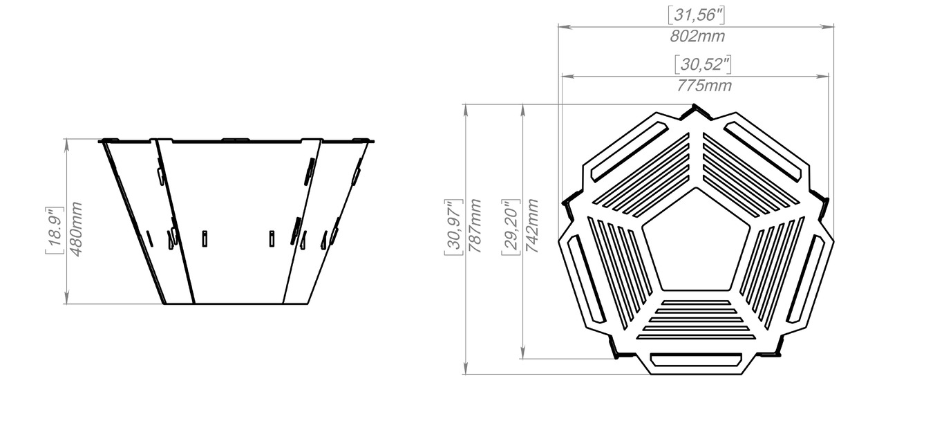 Pentagons Foldable 6-in-1 Fire Pit Grill. DXF, SVG files for plasma, laser cutting. Backyard BBQ. Фото 11
