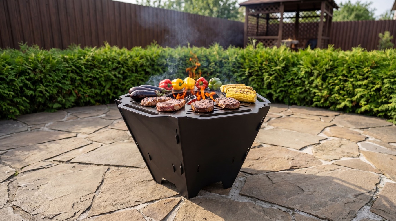 Pentagons Foldable 6-in-1 Fire Pit Grill. DXF, SVG files for plasma, laser cutting. Backyard BBQ. Фото 2
