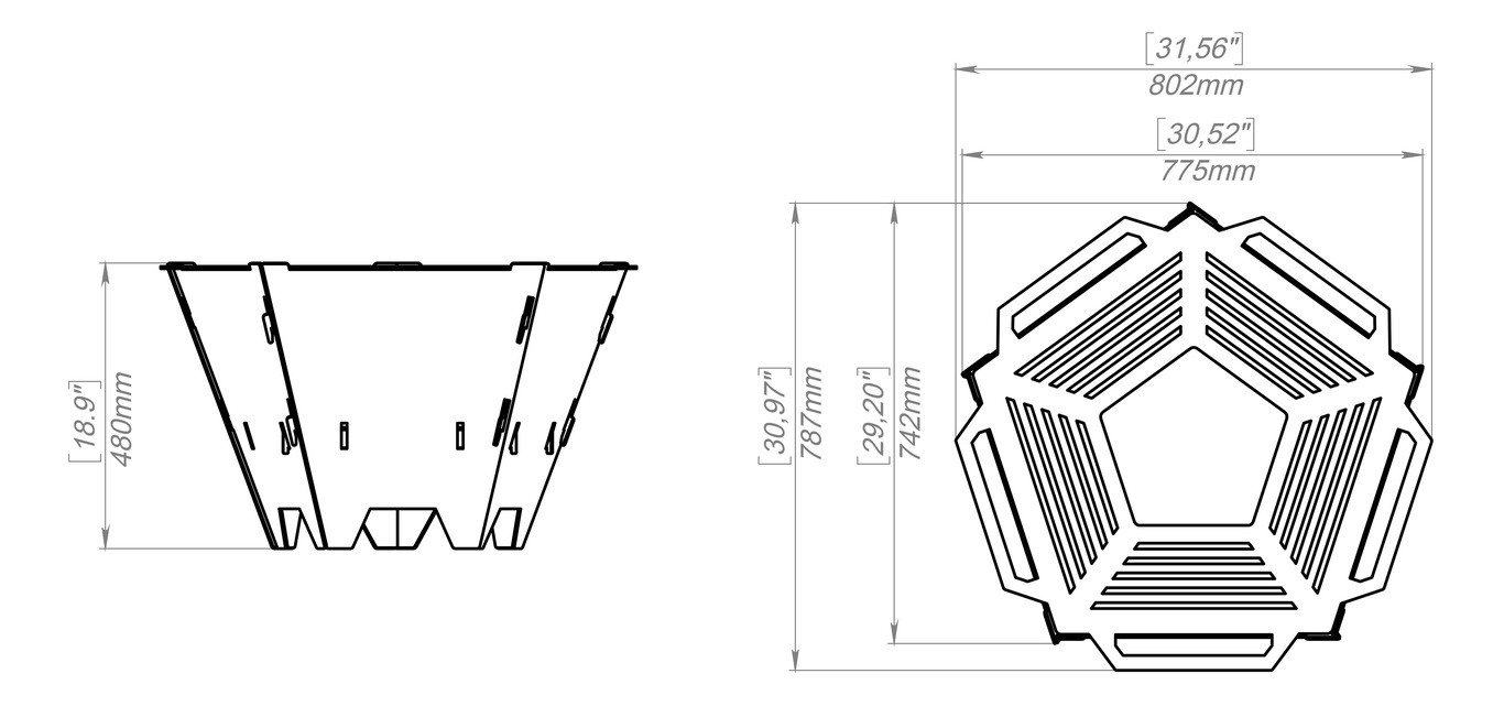 Pentagons Foldable 6-in-1 Fire Pit Grill. DXF, SVG files for plasma, laser cutting. Backyard BBQ. Фото 12