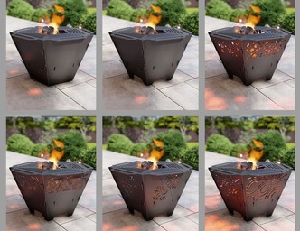 Pentagons Foldable 6-in-1 Fire Pit Grill. DXF, SVG files for plasma, laser cutting. Backyard BBQ
