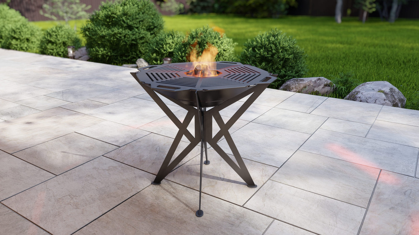 Octagon High Fire Pit Grill. DXF, SVG files for plasma, laser cutting. Backyard BBQ