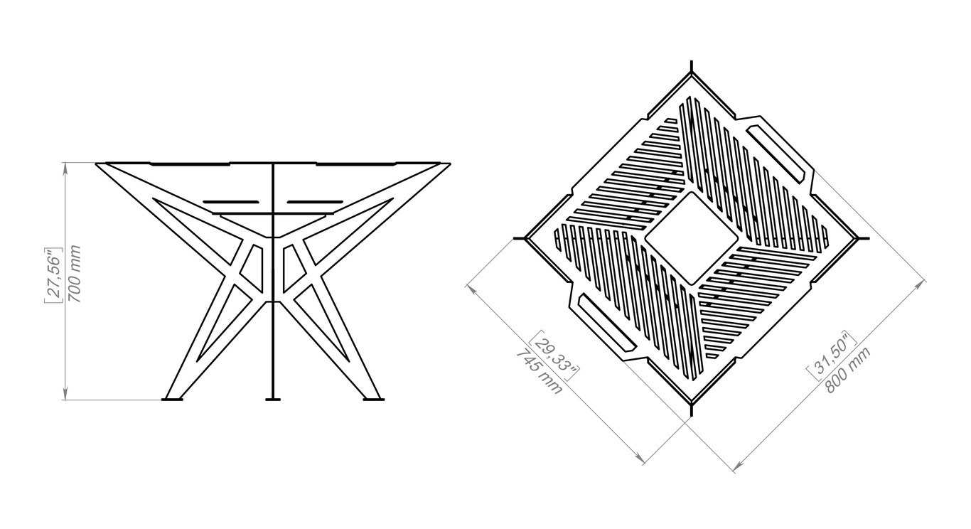 Square High Fire Pit Grill V2. DXF, SVG files for plasma, laser cutting. Backyard BBQ. Фото 11