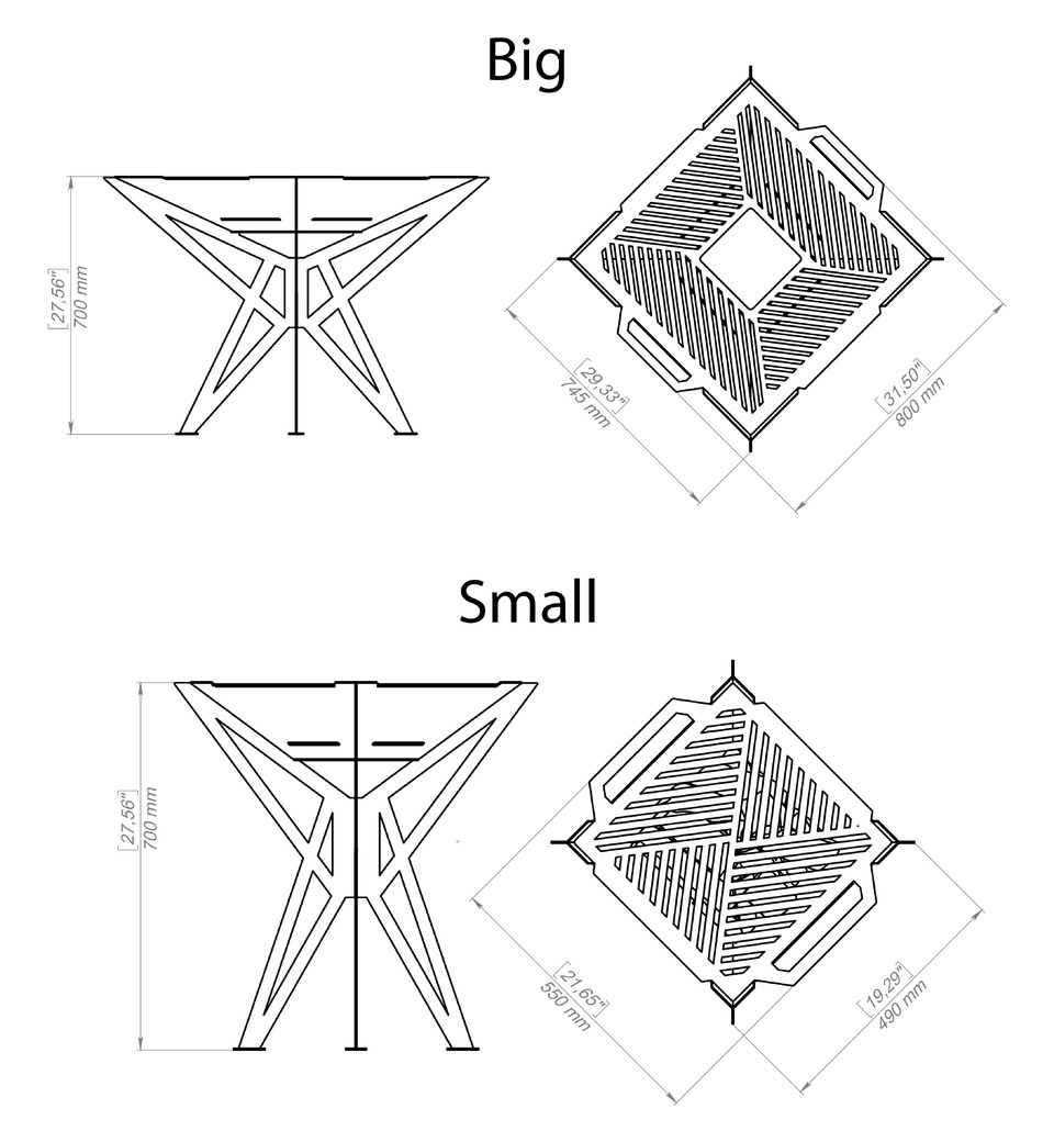 Square High Fire Pit Grill Two Sizes. DXF, SVG files for plasma, laser cutting. Backyard BBQ. Фото 10