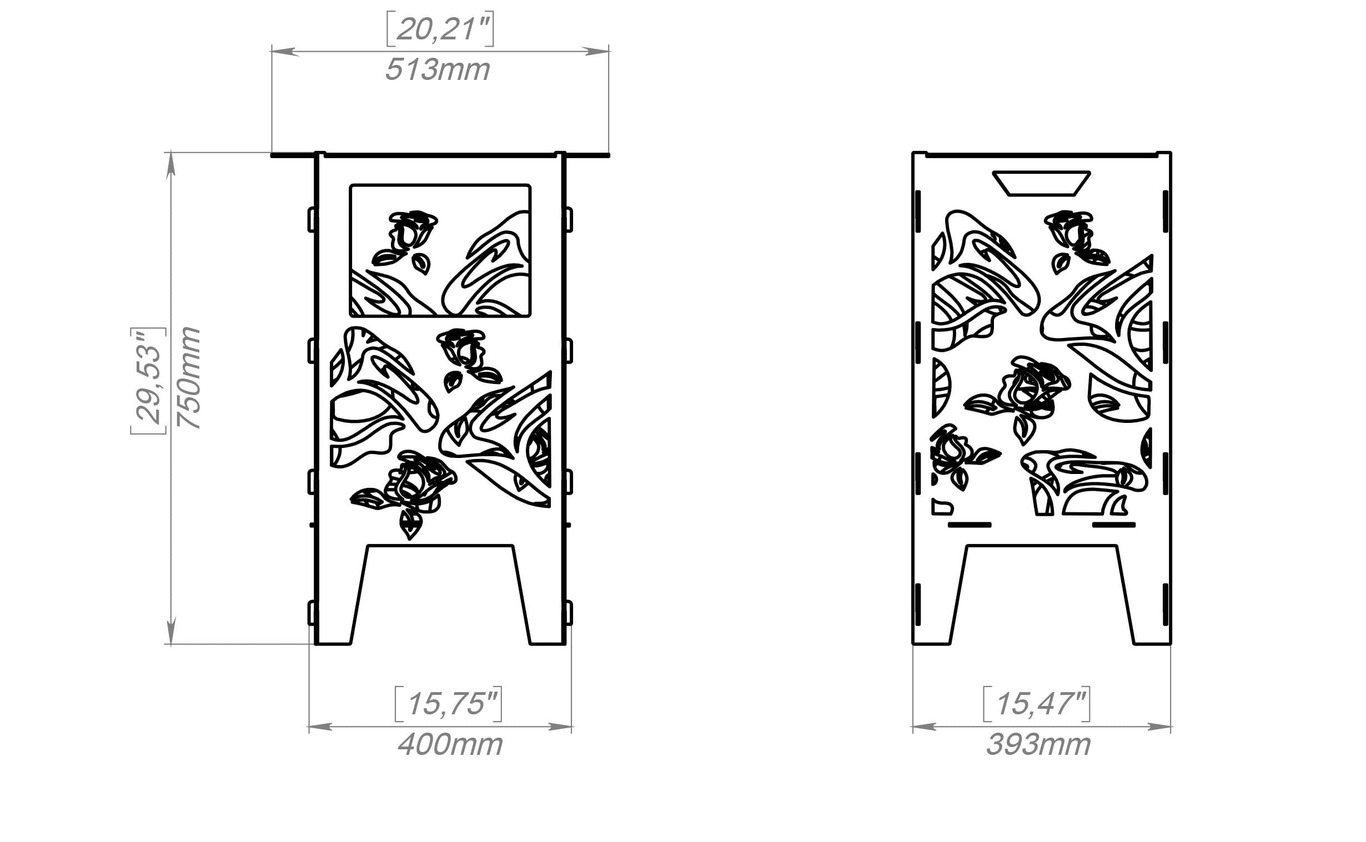 Fire Basket V1 Roses Fire Pit Grill. DXF, SVG files for plasma, laser cutting. Фото 11