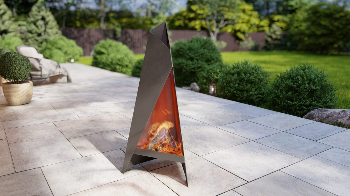 Lareira V1 1200 mm de Jardim. Arquivos DXF e SVG para corte e plasma a laser. Lareira Externa Pirâmide