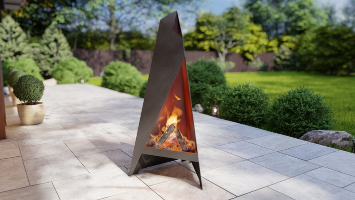 Lareira V1 1600 mm de Jardim. Arquivos DXF e SVG para corte e plasma a laser. Lareira Externa Pirâmide