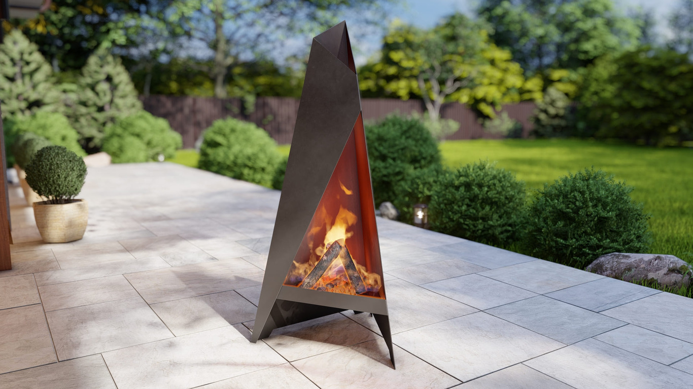 Lareira V1 1600 mm de Jardim. Arquivos DXF e SVG para corte e plasma a laser. Lareira Externa Pirâmide