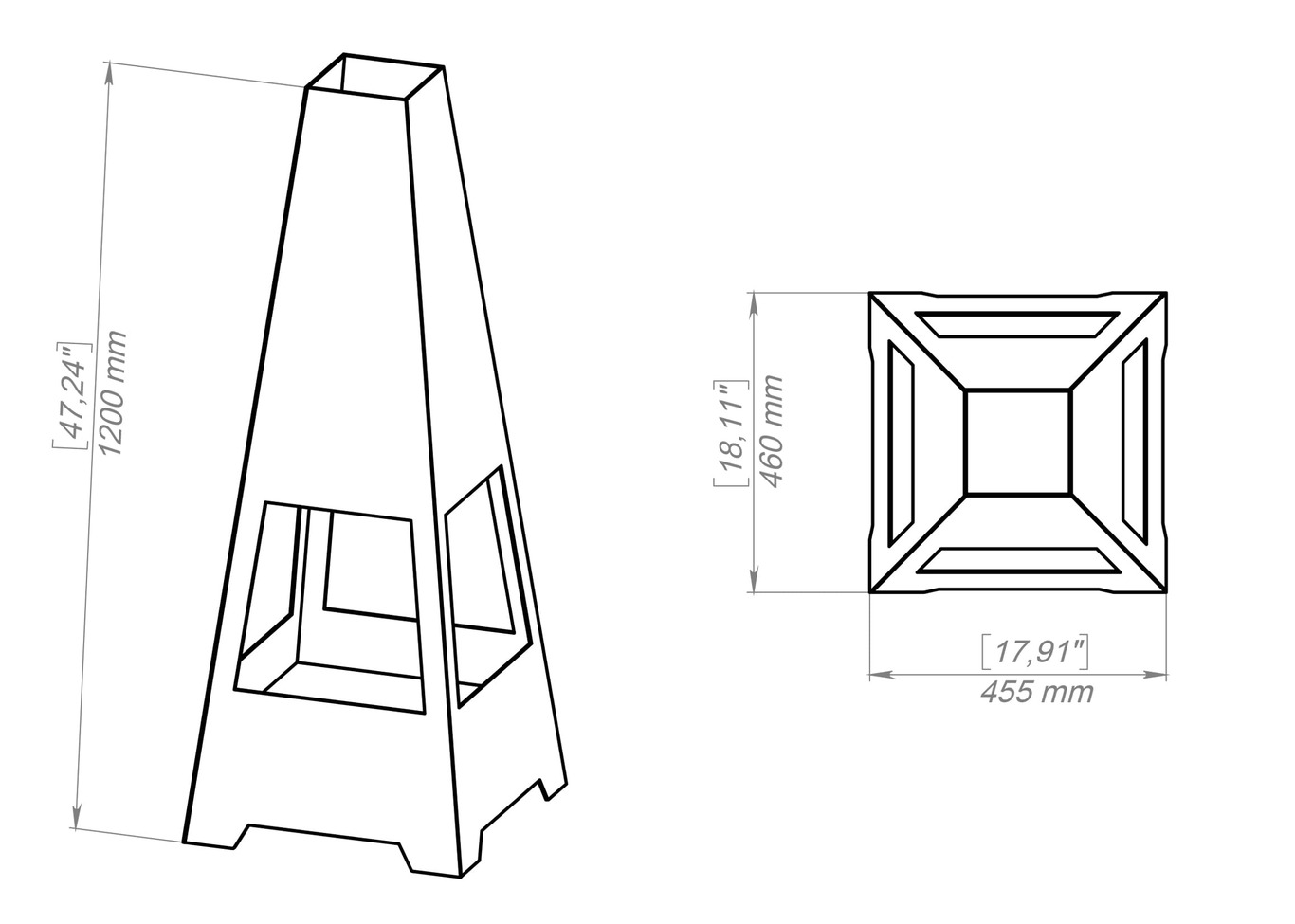 Outdoor Fireplace V5 47". DXF, SVG files for plasma, laser cutting. Chiminea Fire Pit. Фото 11