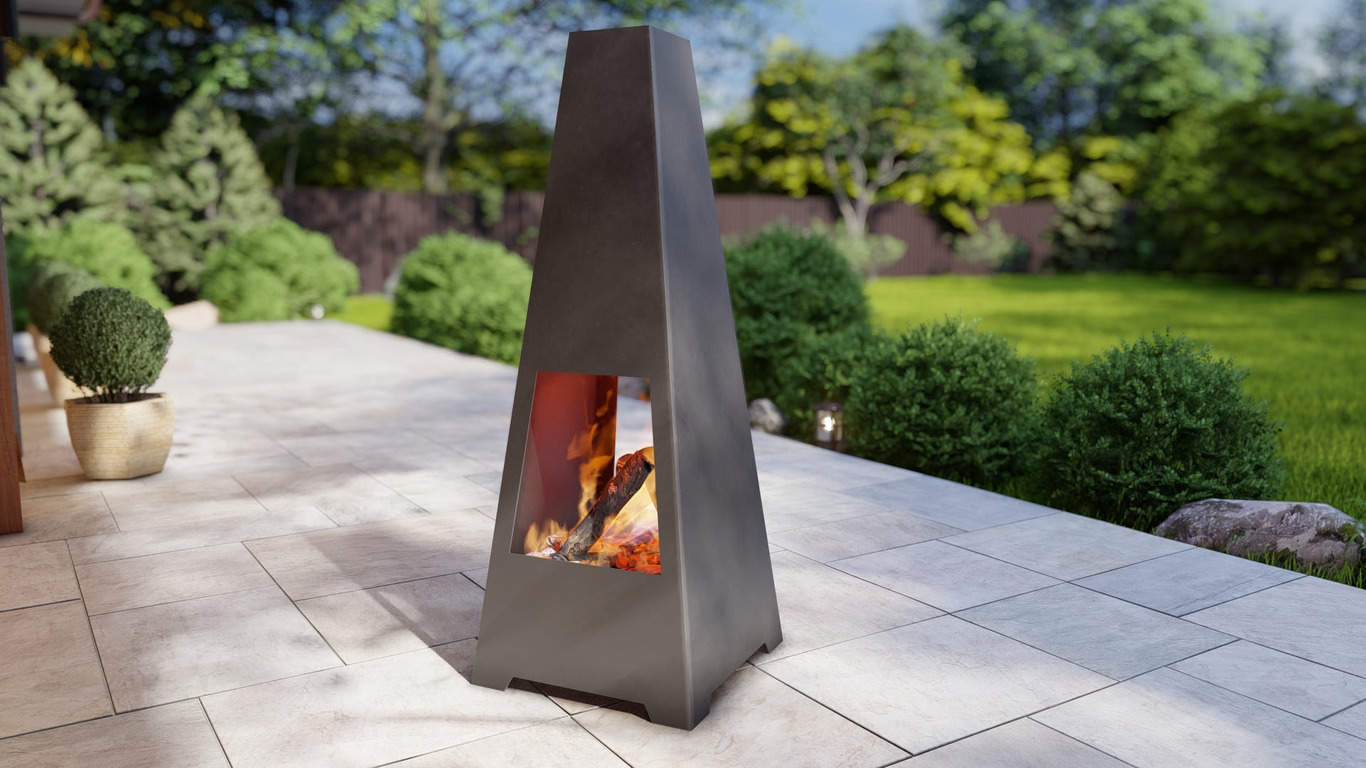 Chimenea de patio V6 1600 mm. Archivos SVG y DXF para corte plasma y láser. Brasero chimenea