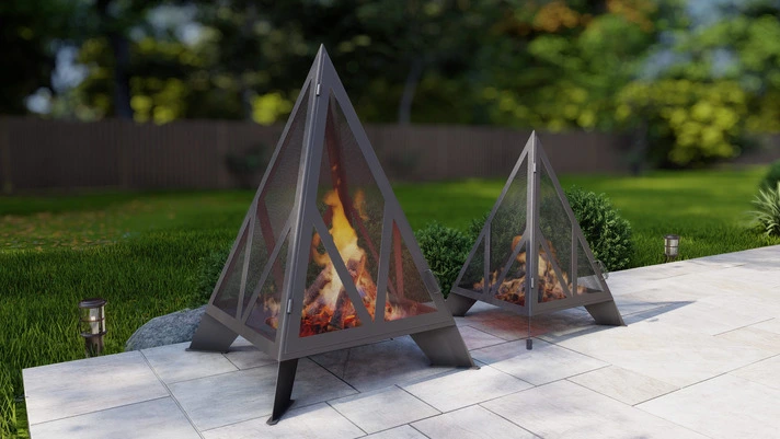 Garden Fireplace V7 Two Sizes. Pyramid Fire Pit DXF and SVG Art