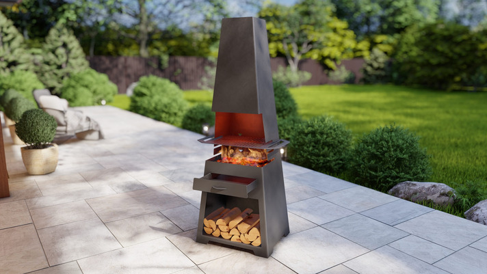 Outdoor Fireplace V2 with Grill. DXF, SVG files for plasma, laser cutting. Chiminea Fire Pit