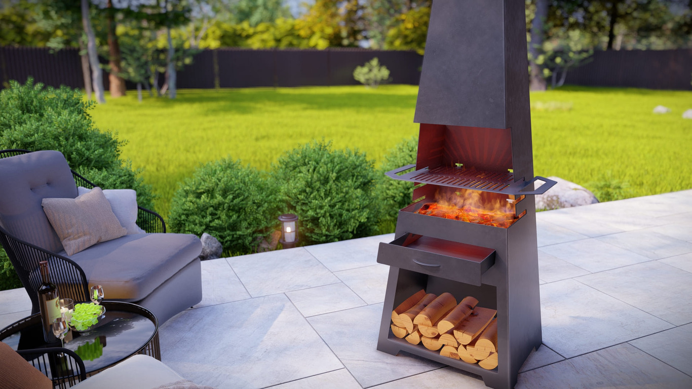 Outdoor Fireplace V2 with Grill. DXF, SVG files for plasma, laser cutting. Chiminea Fire Pit. Фото 2