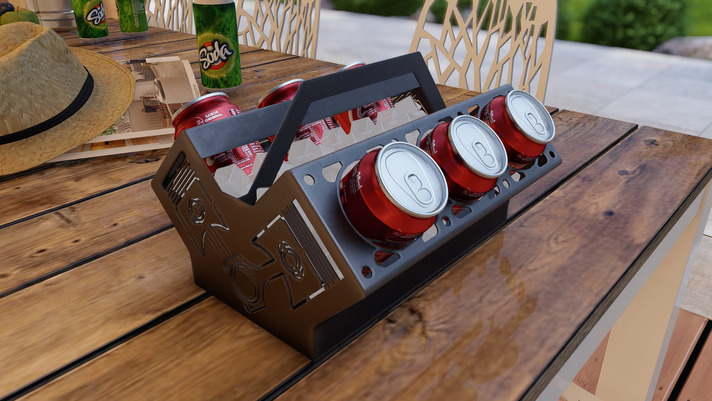 Beer and Soda Holder Engine V6. DXF, SVG files for plasma, laser cutting. Box for 330 ml Can