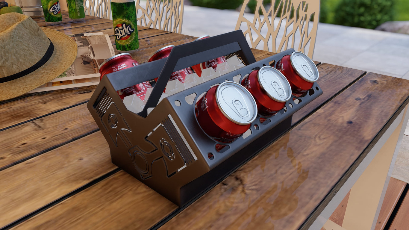 Beer and Soda Holder Engine V6. DXF, SVG files for plasma, laser cutting. Box for 330 ml Can