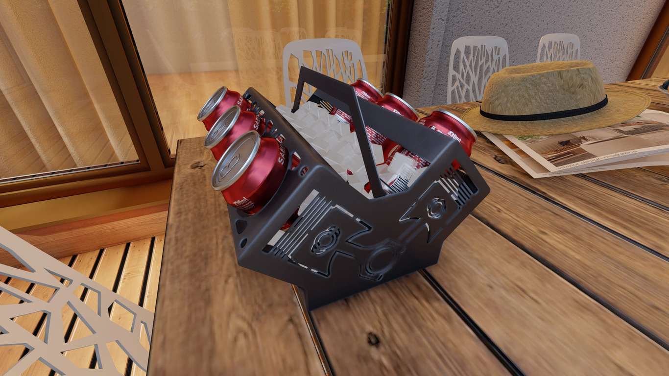 Beer and Soda Holder Engine V6. DXF, SVG files for plasma, laser cutting. Box for 330 ml Can. Фото 2
