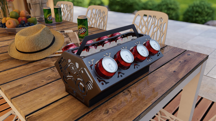Beer and Soda Holder Engine V8. DXF, SVG files for plasma, laser cutting. Box for 330 ml and 500 ml Cans