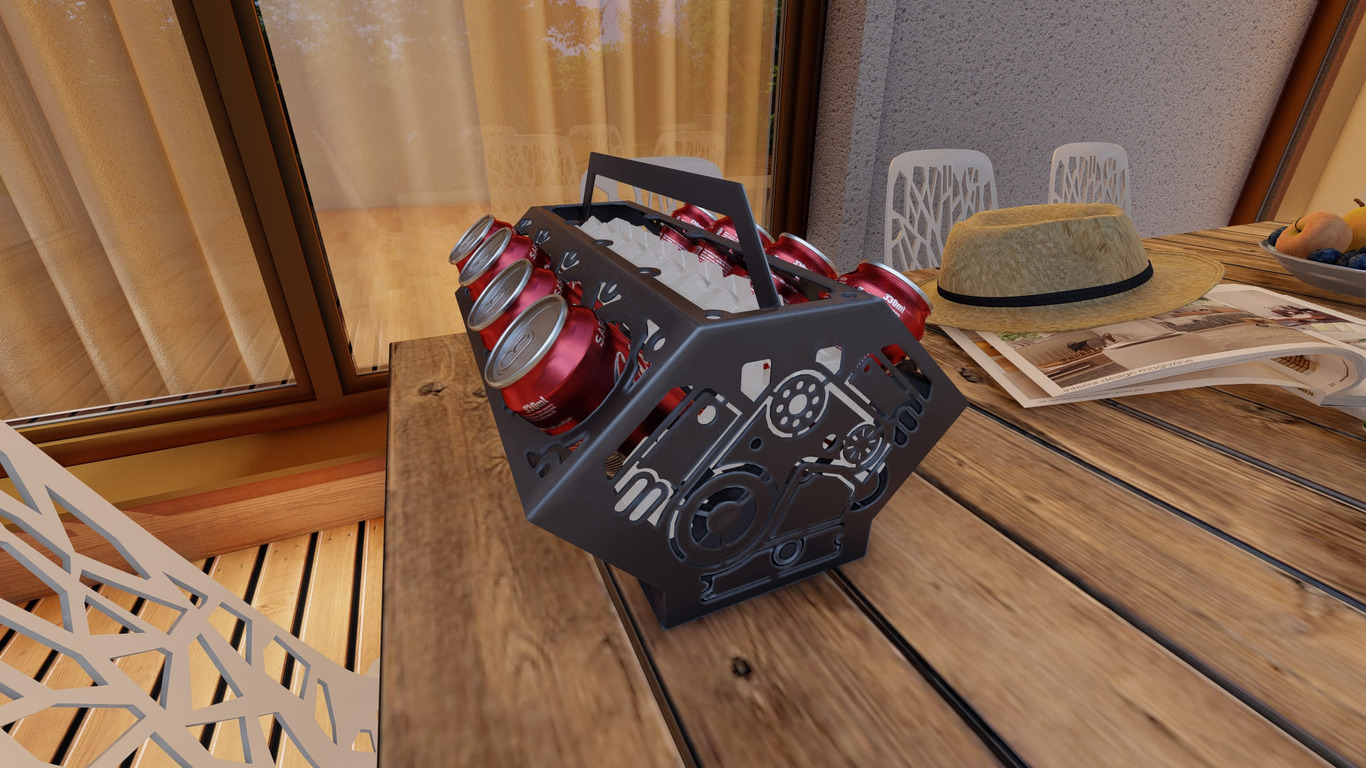 Beer and Soda Holder Engine V8. DXF, SVG files for plasma, laser cutting. Box for 330 ml and 500 ml Cans. Фото 3