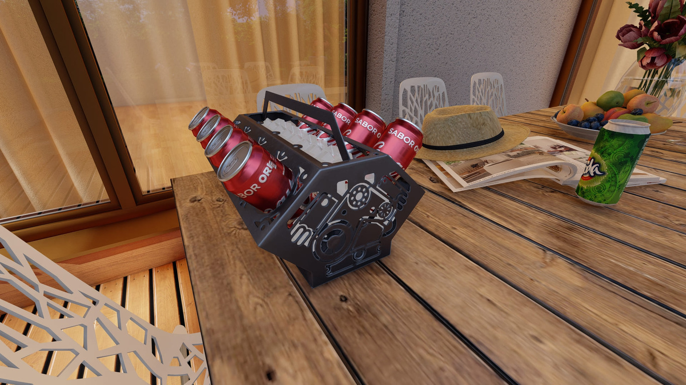 Beer and Soda Holder Engine V8. DXF, SVG files for plasma, laser cutting. Box for 330 ml and 500 ml Cans. Фото 6
