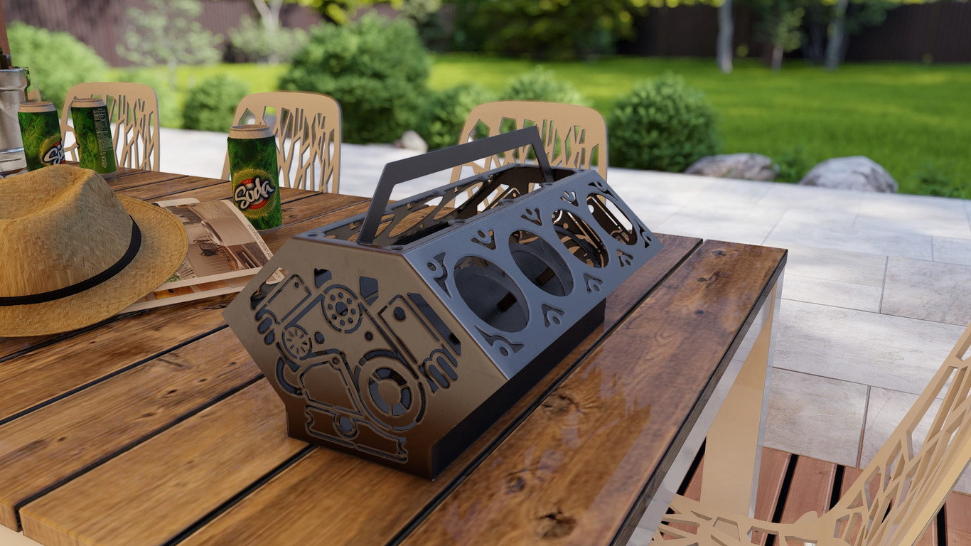 Beer and Soda Holder Engine V8. DXF, SVG files for plasma, laser cutting. Box for 330 ml and 500 ml Cans. Фото 7