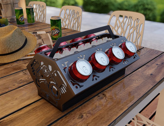Beer and Soda Holder Engine V8. DXF, SVG files for plasma, laser cutting. Box for 330 ml and 500 ml Cans