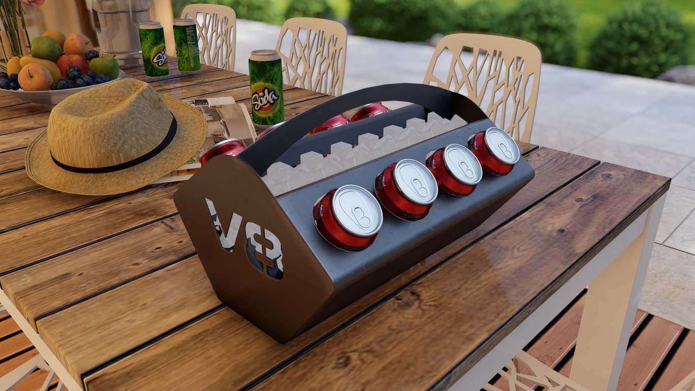 Beer and Soda Holder Engine V8 II. DXF, SVG files for plasma, laser cutting. Box for 330 ml and 500 ml Cans