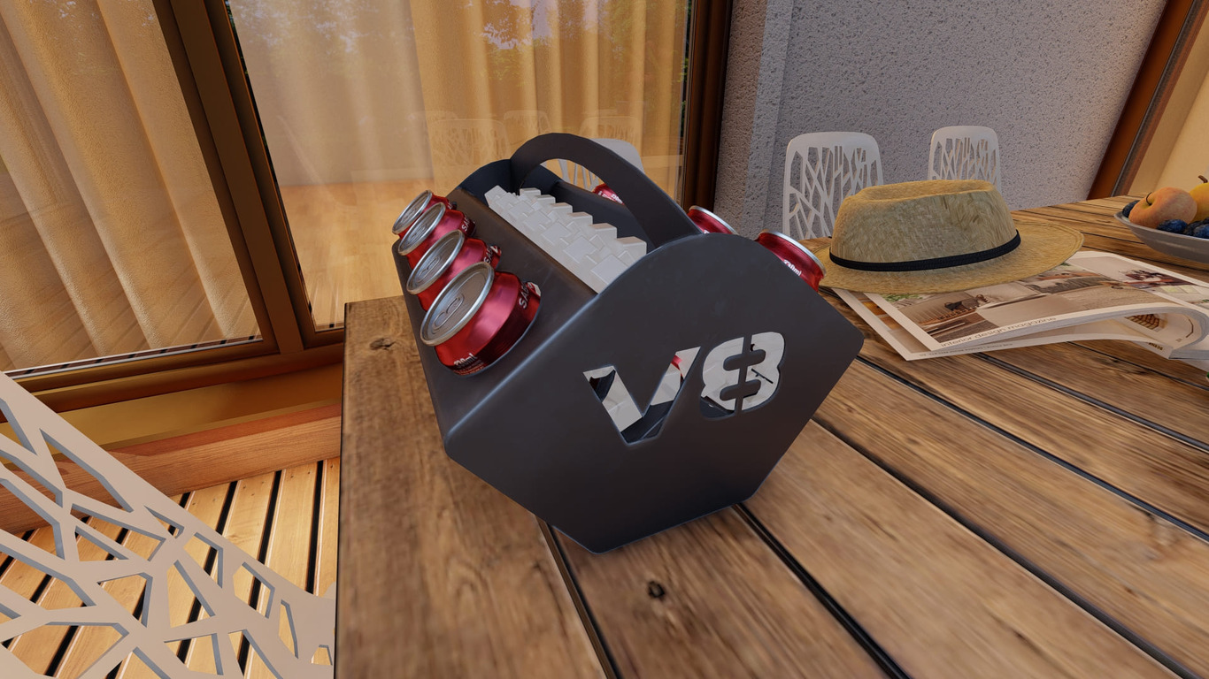 Beer and Soda Holder Engine V8 II. DXF, SVG files for plasma, laser cutting. Box for 330 ml and 500 ml Cans. Фото 3
