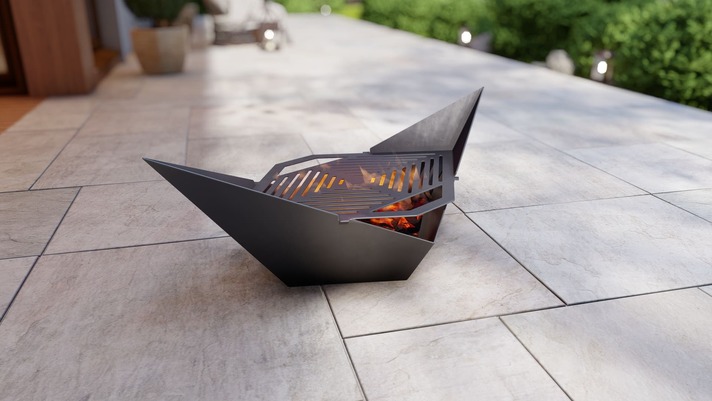 Paper Boat Fire Pit Grill. DXF, SVG files for plasma, laser cutting. Portable BBQ for Camping