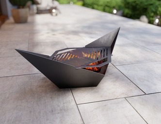 Paper Boat Fire Pit Grill. DXF, SVG files for plasma, laser cutting. Portable BBQ for Camping