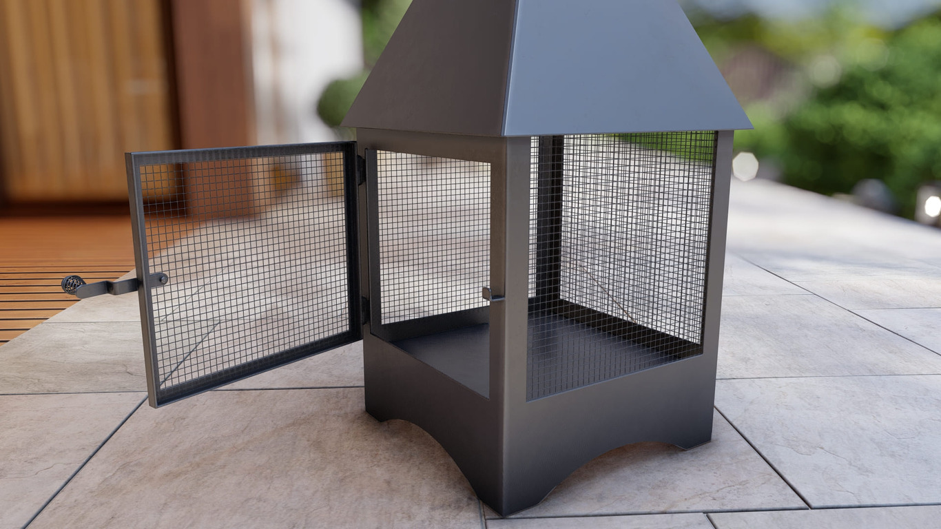 Square Vision Outdoor Fireplace with Spark Arrestor. DXF, SVG files for plasma, laser cutting. Chiminea Fire Pit. Фото 14