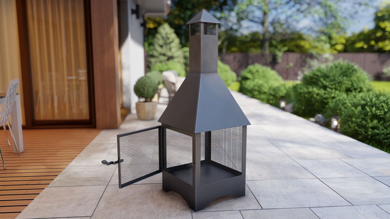 Square Vision Outdoor Fireplace with Spark Arrestor. DXF, SVG files for plasma, laser cutting. Chiminea Fire Pit. Фото 16