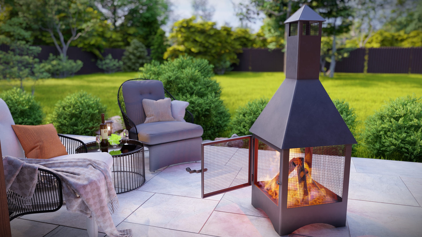 Square Vision Outdoor Fireplace with Spark Arrestor. DXF, SVG files for plasma, laser cutting. Chiminea Fire Pit. Фото 3