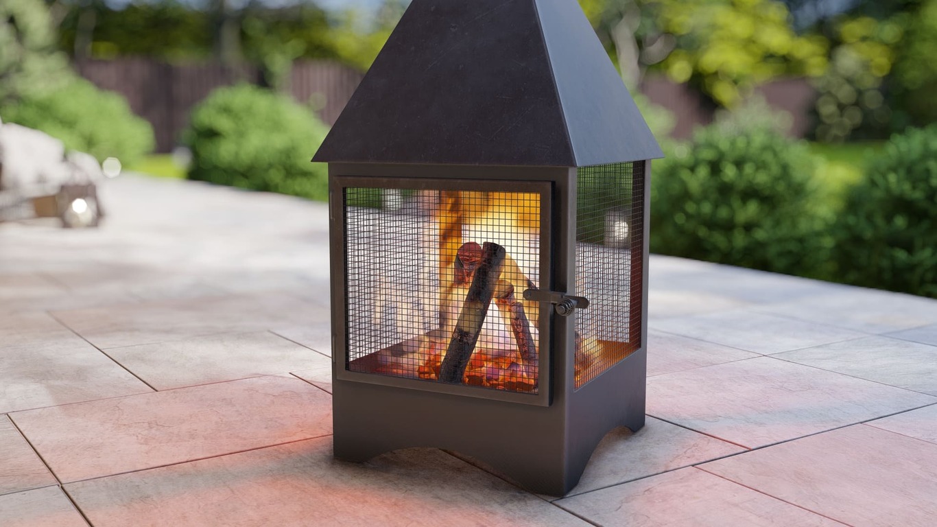 Square Vision Outdoor Fireplace with Spark Arrestor. DXF, SVG files for plasma, laser cutting. Chiminea Fire Pit. Фото 8