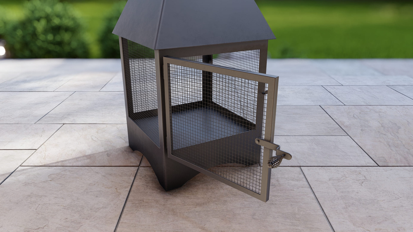 Square Vision Outdoor Fireplace with Spark Arrestor. DXF, SVG files for plasma, laser cutting. Chiminea Fire Pit. Фото 11