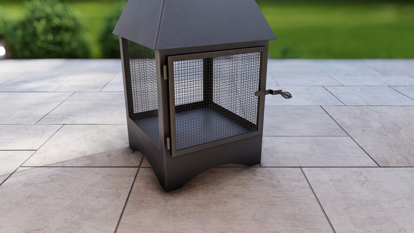 Square Vision Outdoor Fireplace with Spark Arrestor. DXF, SVG files for plasma, laser cutting. Chiminea Fire Pit. Фото 10