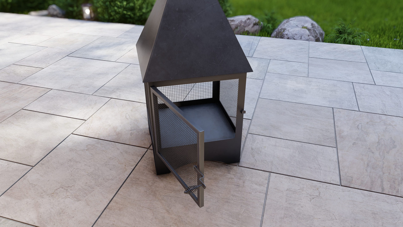 Square Vision Outdoor Fireplace with Spark Arrestor. DXF, SVG files for plasma, laser cutting. Chiminea Fire Pit. Фото 13