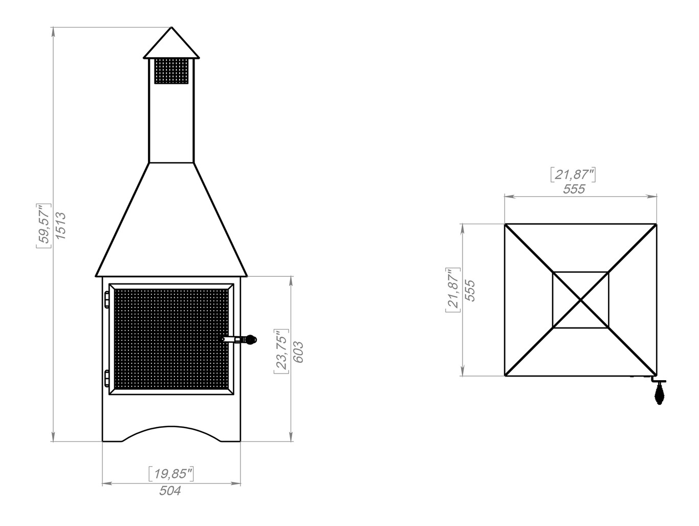 Square Vision Outdoor Fireplace with Spark Arrestor. DXF, SVG files for plasma, laser cutting. Chiminea Fire Pit. Фото 18