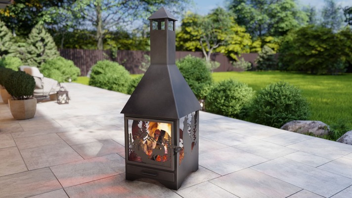 Square Vision Animals Design Outdoor Fireplace with Spark Arrestor. DXF, SVG files for plasma, laser cutting. Chiminea Fire Pit