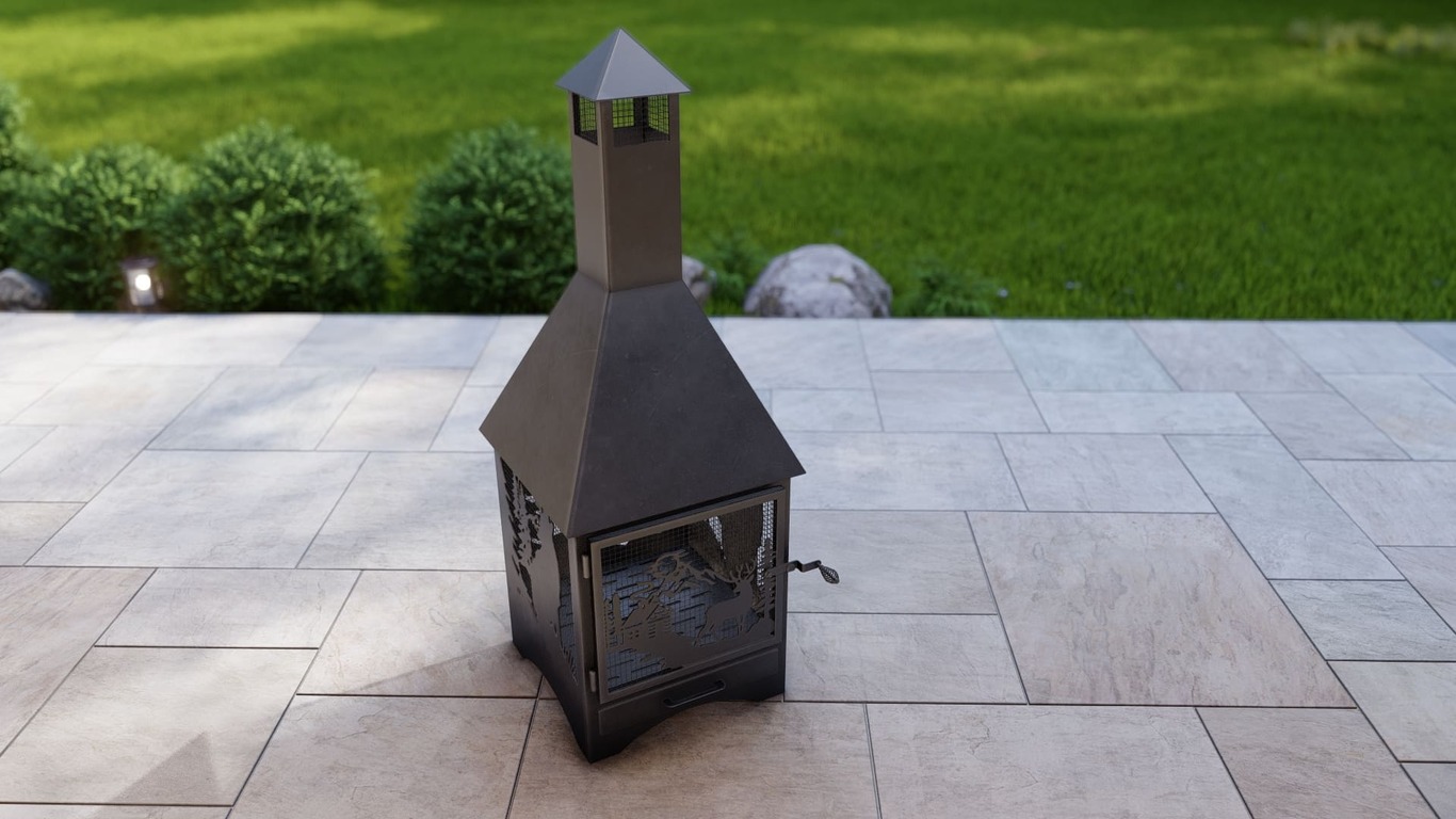 Square Vision Animals Design Outdoor Fireplace with Spark Arrestor. DXF, SVG files for plasma, laser cutting. Chiminea Fire Pit. Фото 17